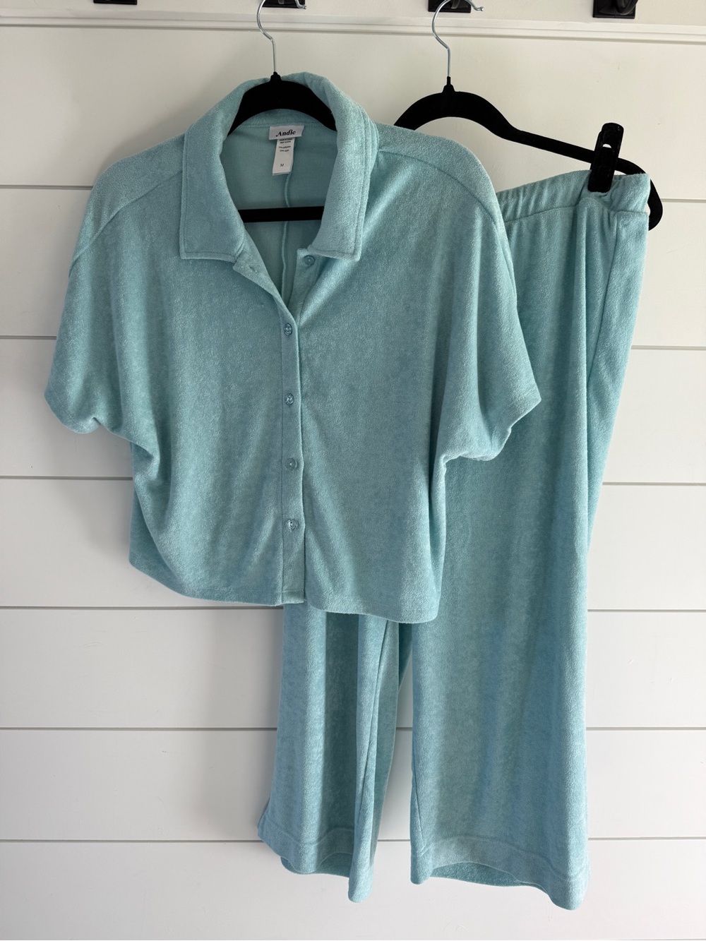 Andie Light Aqua Terry Button-Front Lounge Set
